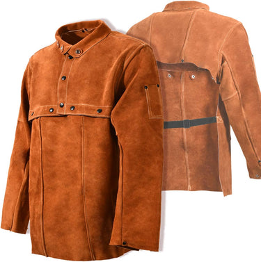 Leather Welding Jacket - Heavy Duty Welding Apron with Sleeve,Heat Flame Resistant Cowhide Weld Coat for Men Women.